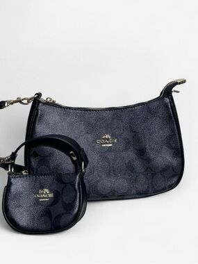 Coach Navy/Black Signature Duo Crossbody with Mini Coach bag